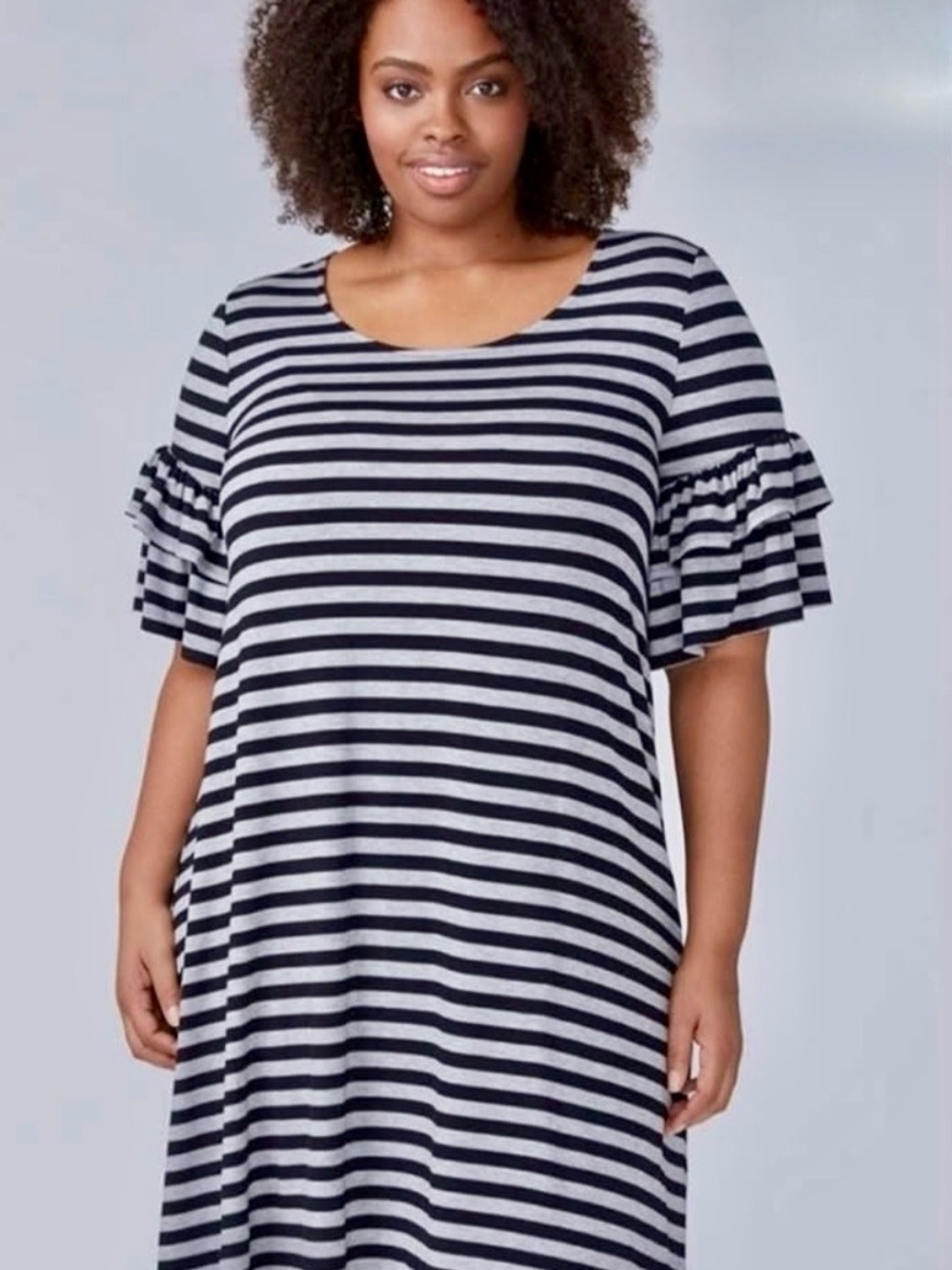 Lane Bryant Striped Black and Grey Ruffle Sleeve Dress Plus size 18/20